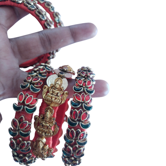 Bright Red Lakshmi Coin Bangles Set of 6 Each Hand 3 Bangles
