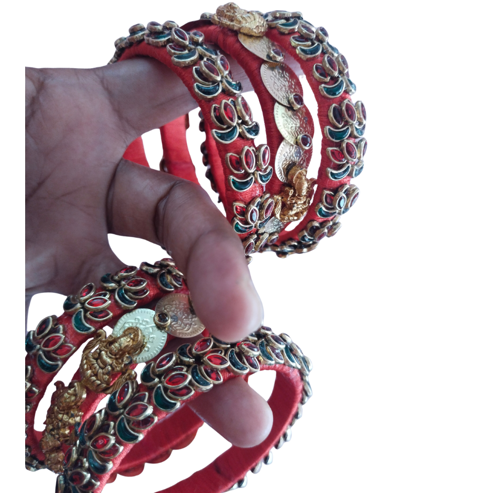 Bright Red Lakshmi Coin Bangles Set of 6 Each Hand 3 Bangles