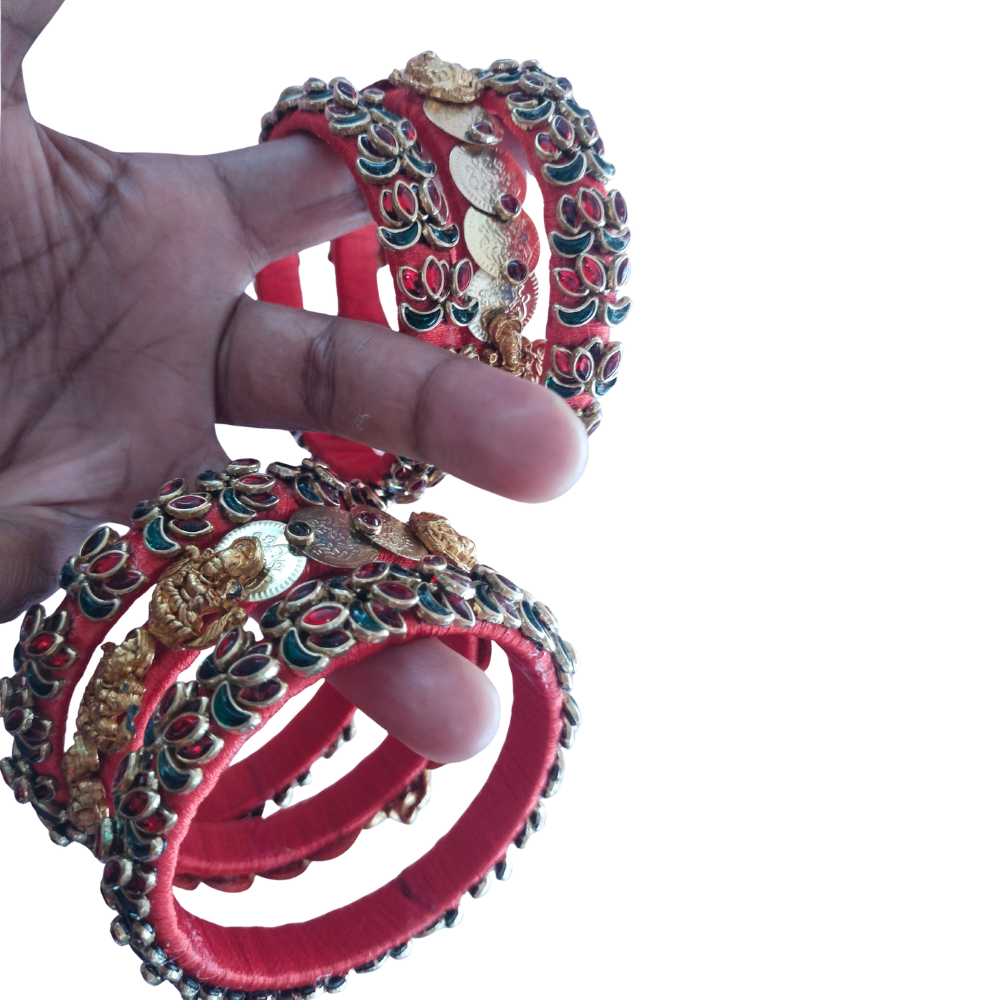 Bright Red Lakshmi Coin Bangles Set of 6 Each Hand 3 Bangles