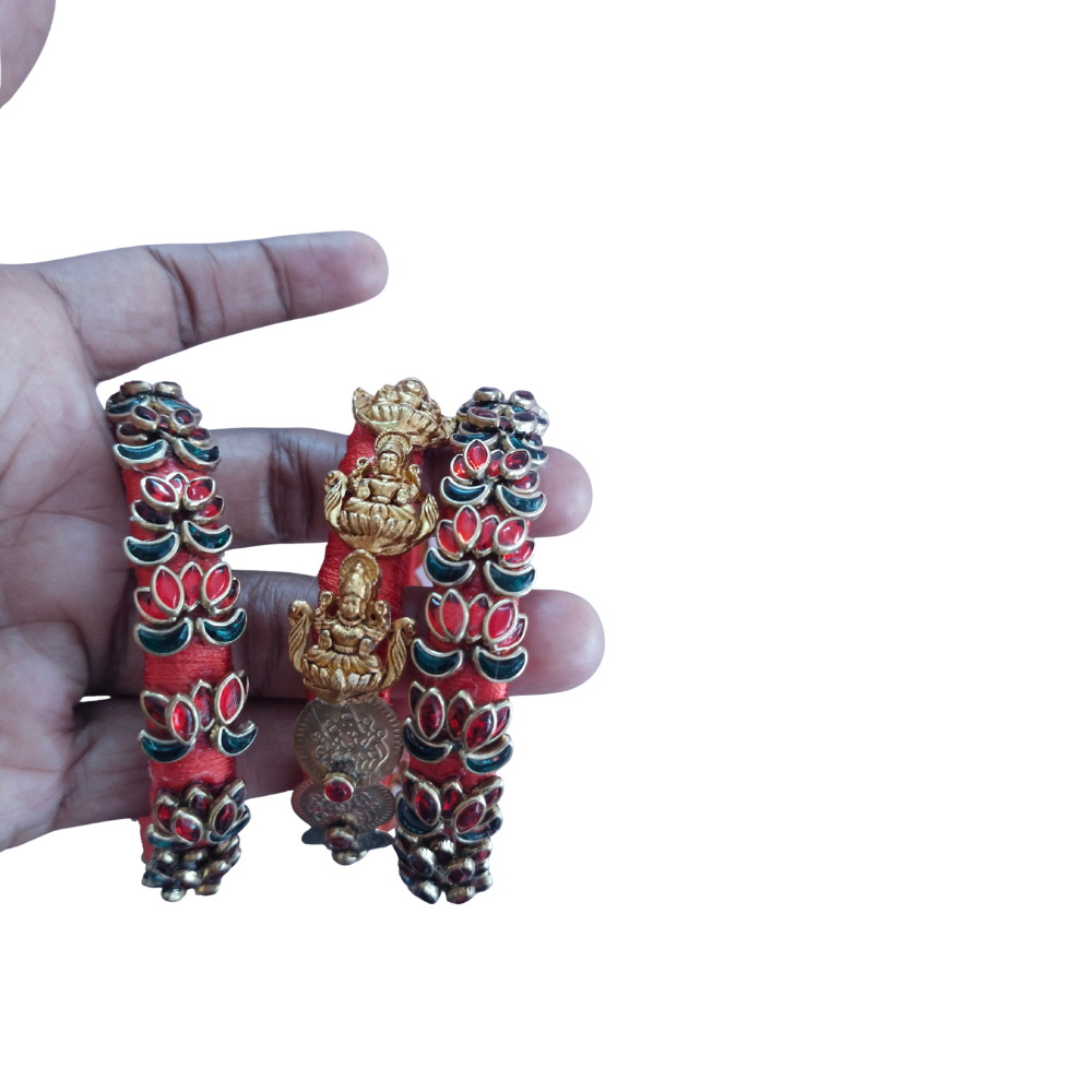 Bright Red Lakshmi Coin Bangles Set of 6 Each Hand 3 Bangles