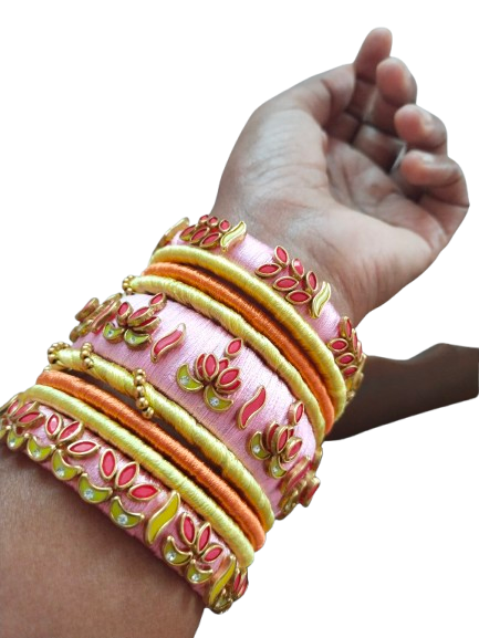 Silk Thread Bangle Rose Colour